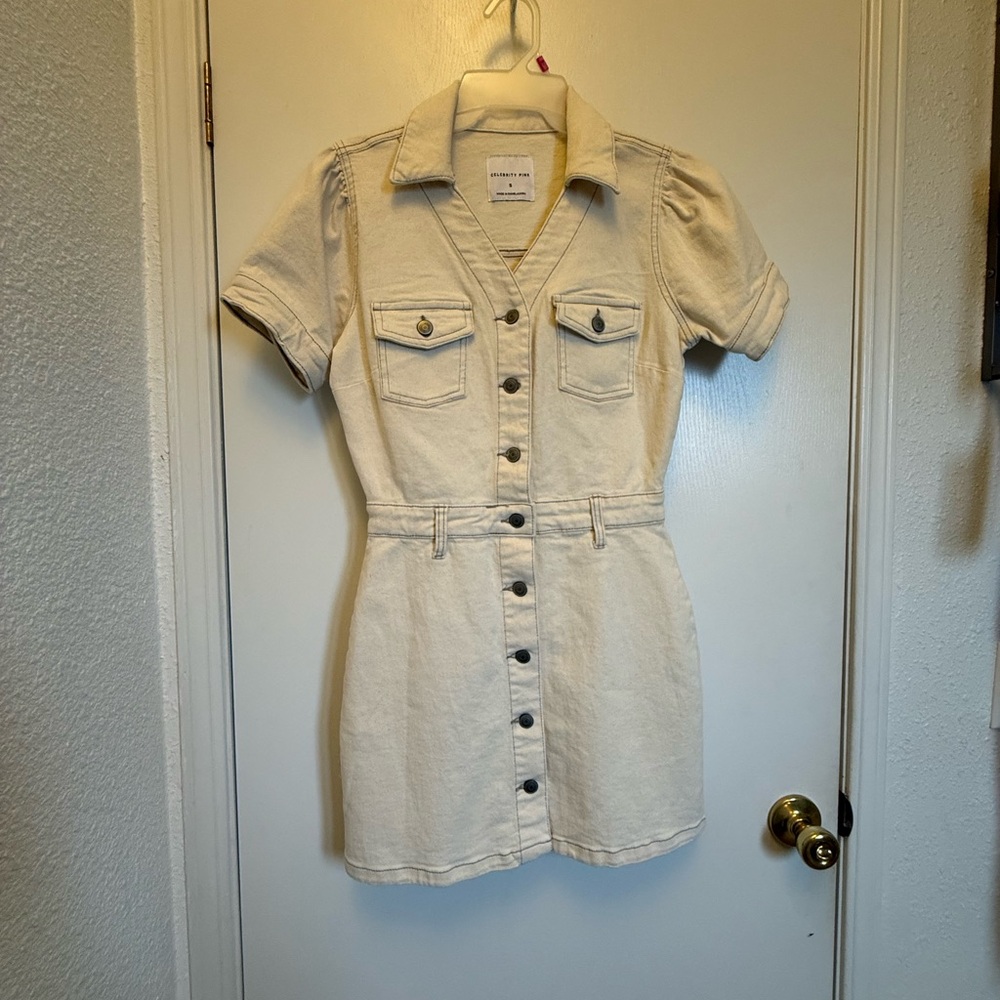 Celebrity Pink Cream Button-Front Mini Dress